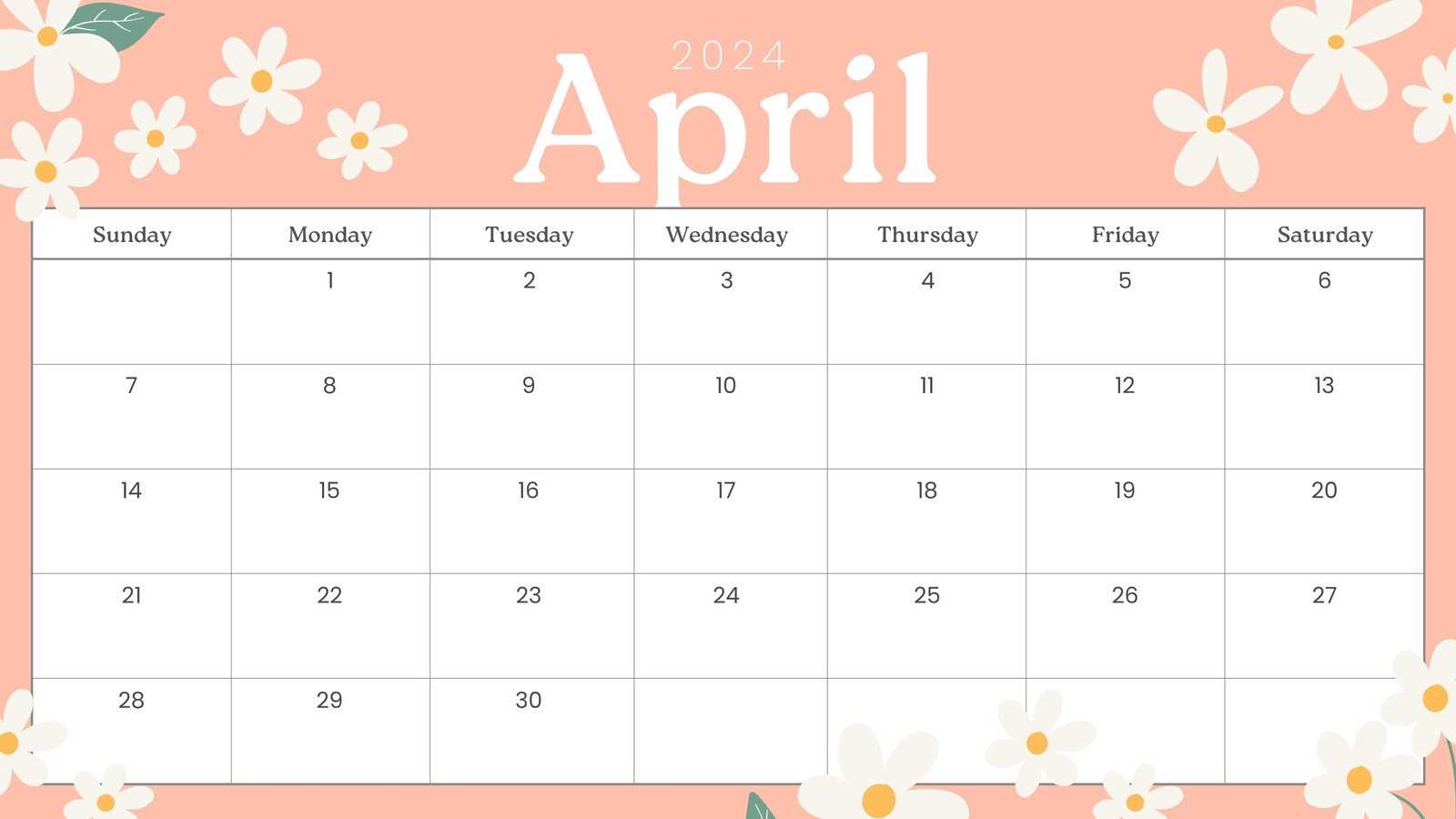 printable april calendar template