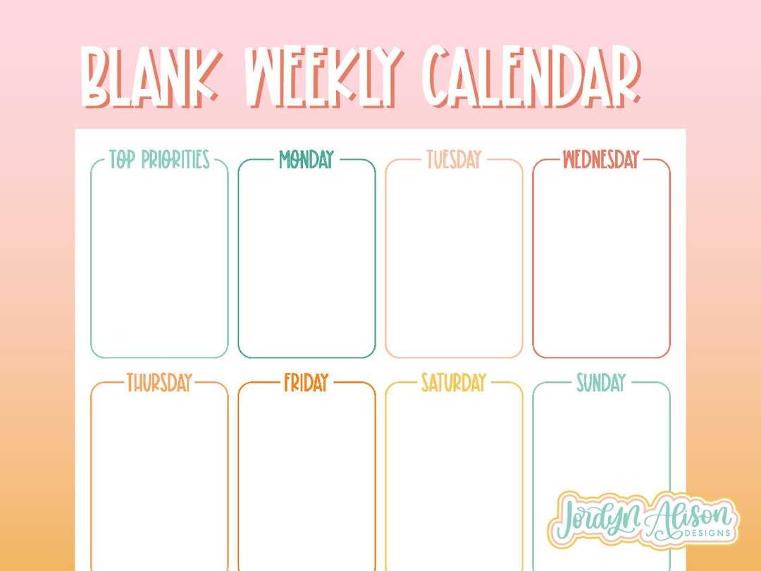 printable blank weekly calendar template