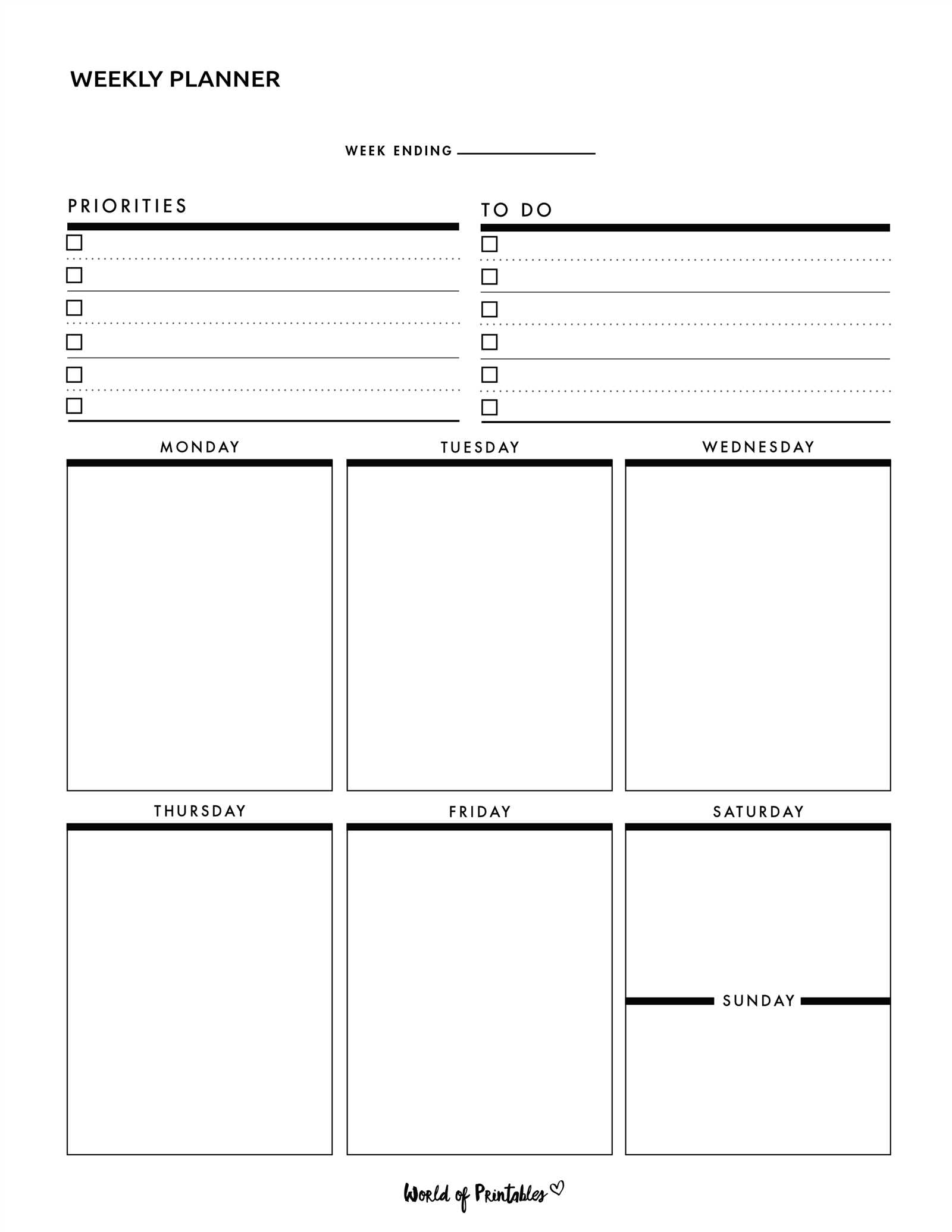 printable blank weekly calendar template