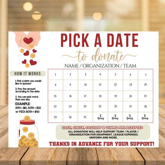printable calendar fundraiser template free