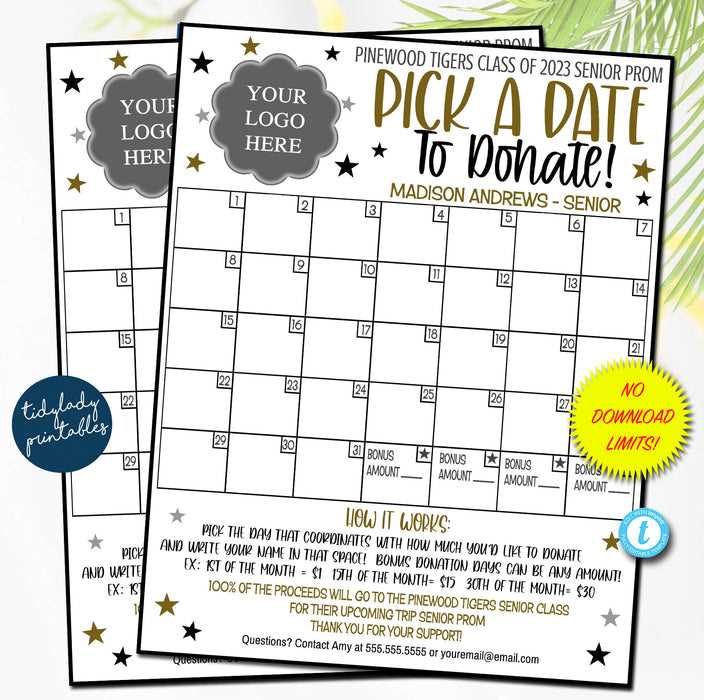 printable calendar fundraiser template free