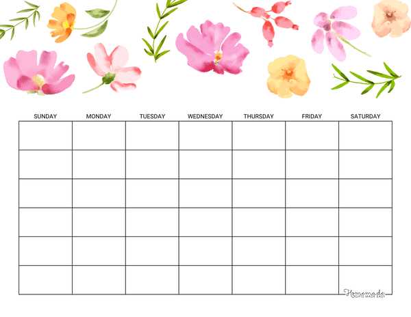 printable calendar template blank