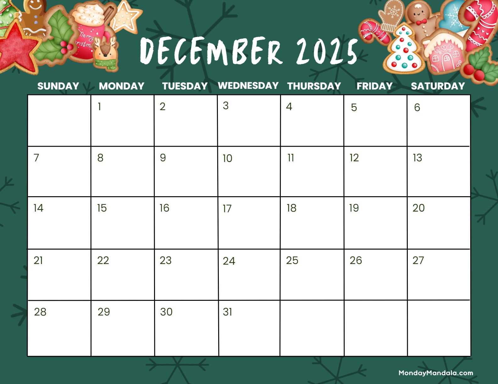 printable december 2025 calendar template