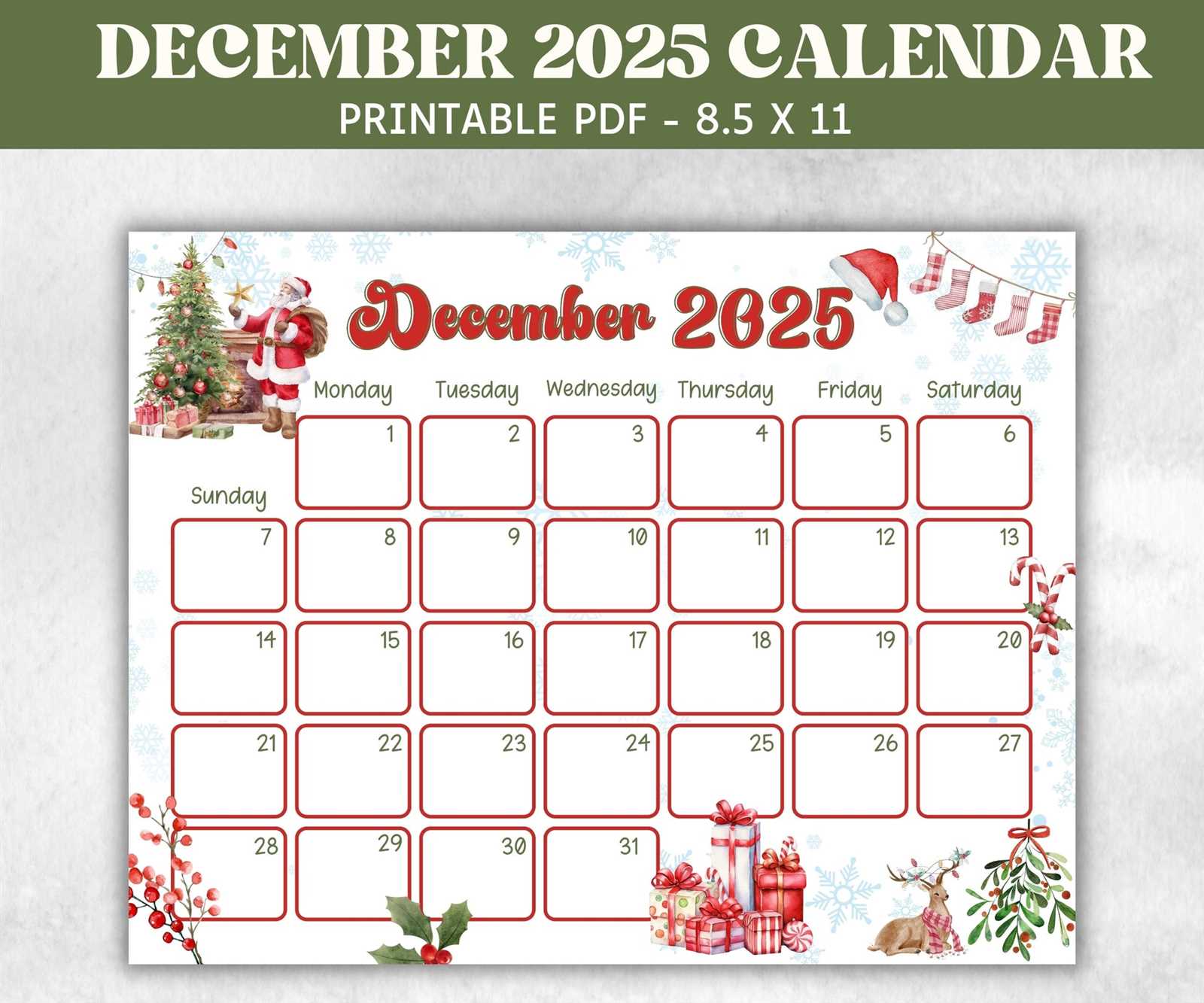 printable december 2025 calendar template