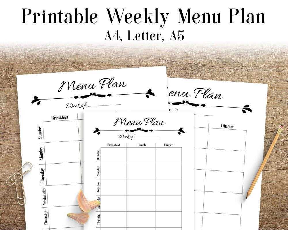 printable menu calendar template