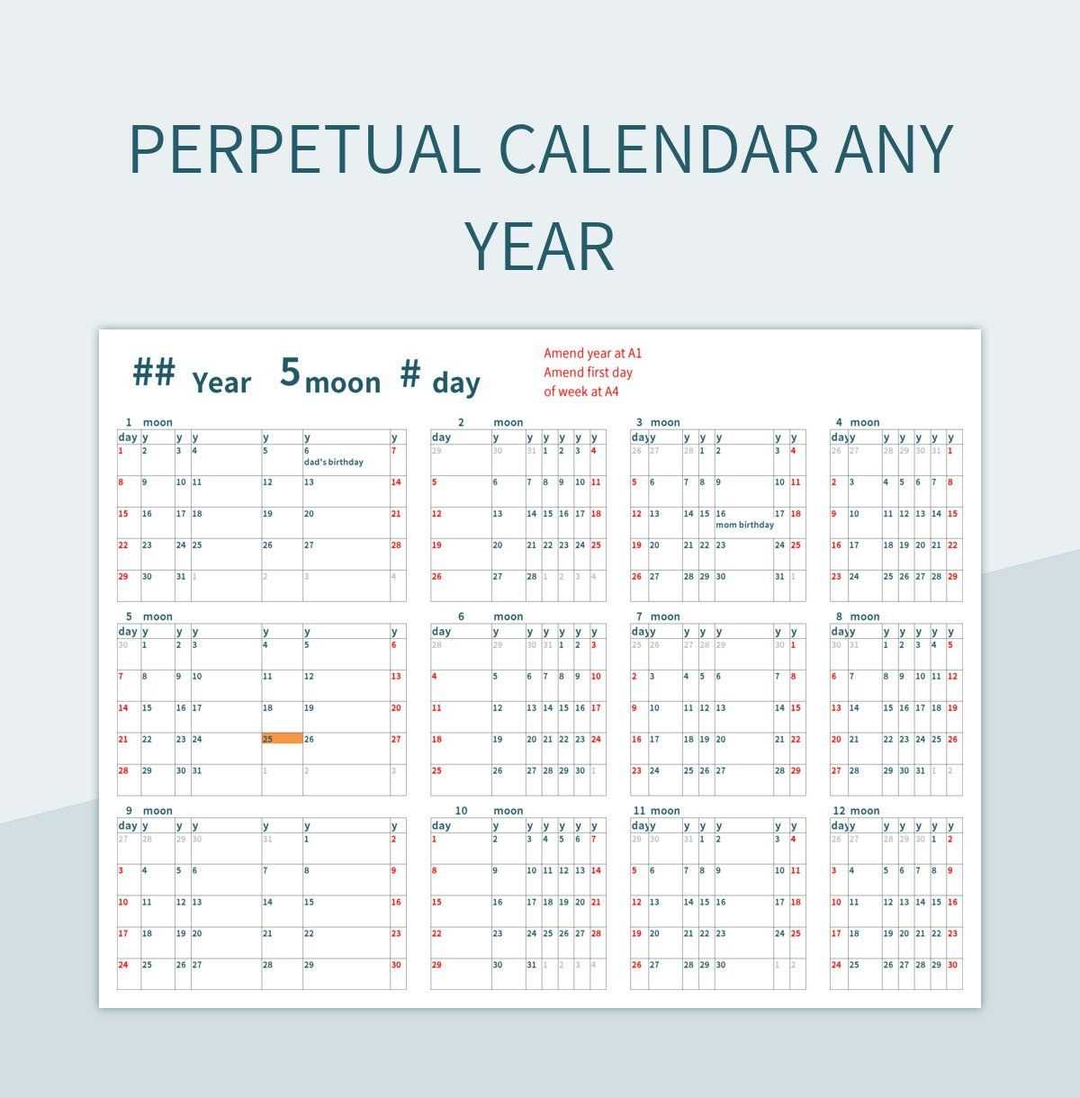 printable perpetual calendar template