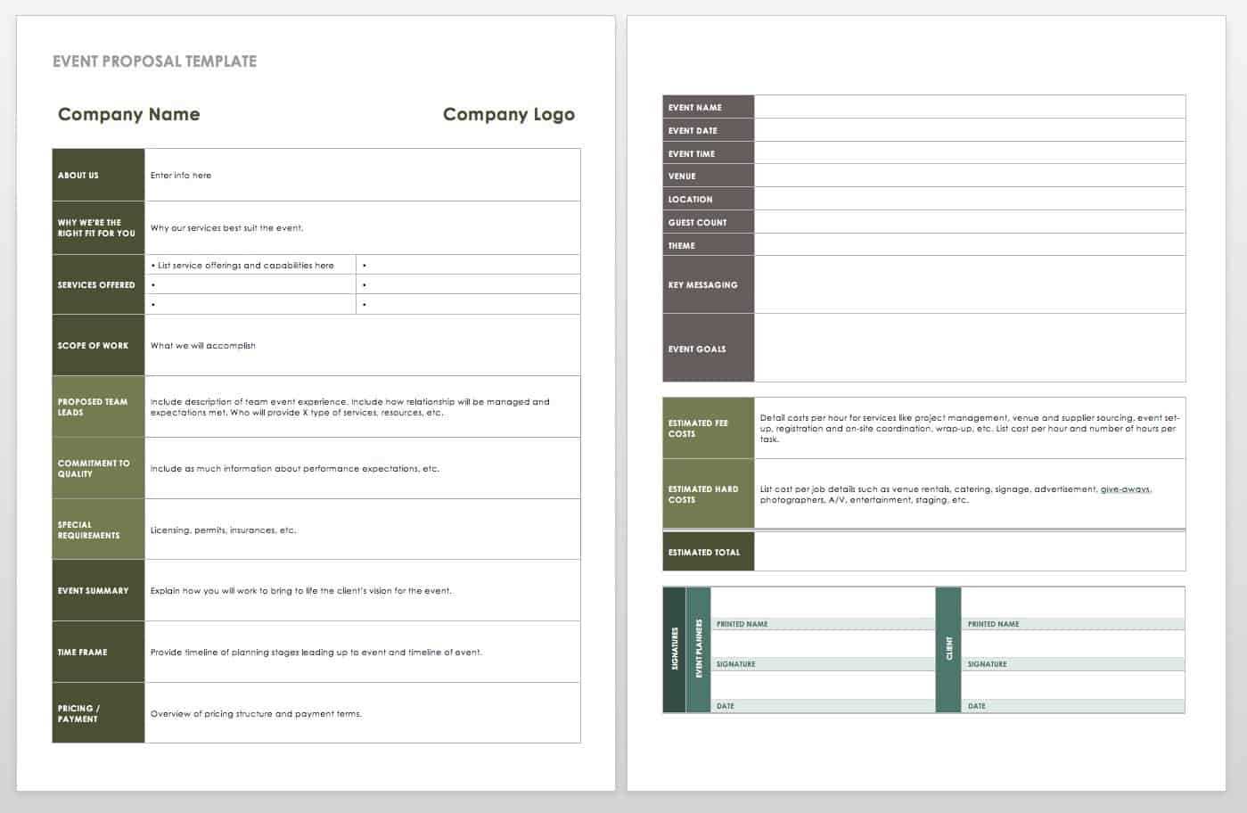 proposal calendar template