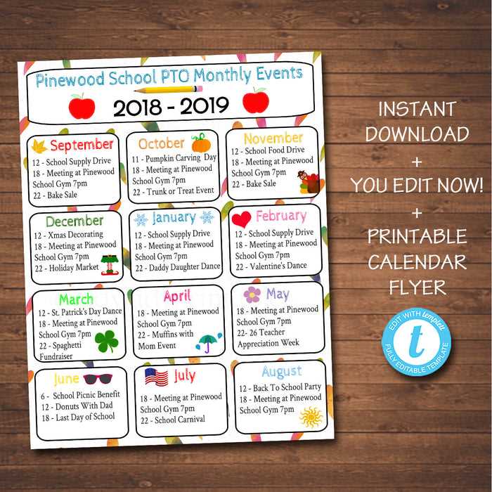 pta calendar template