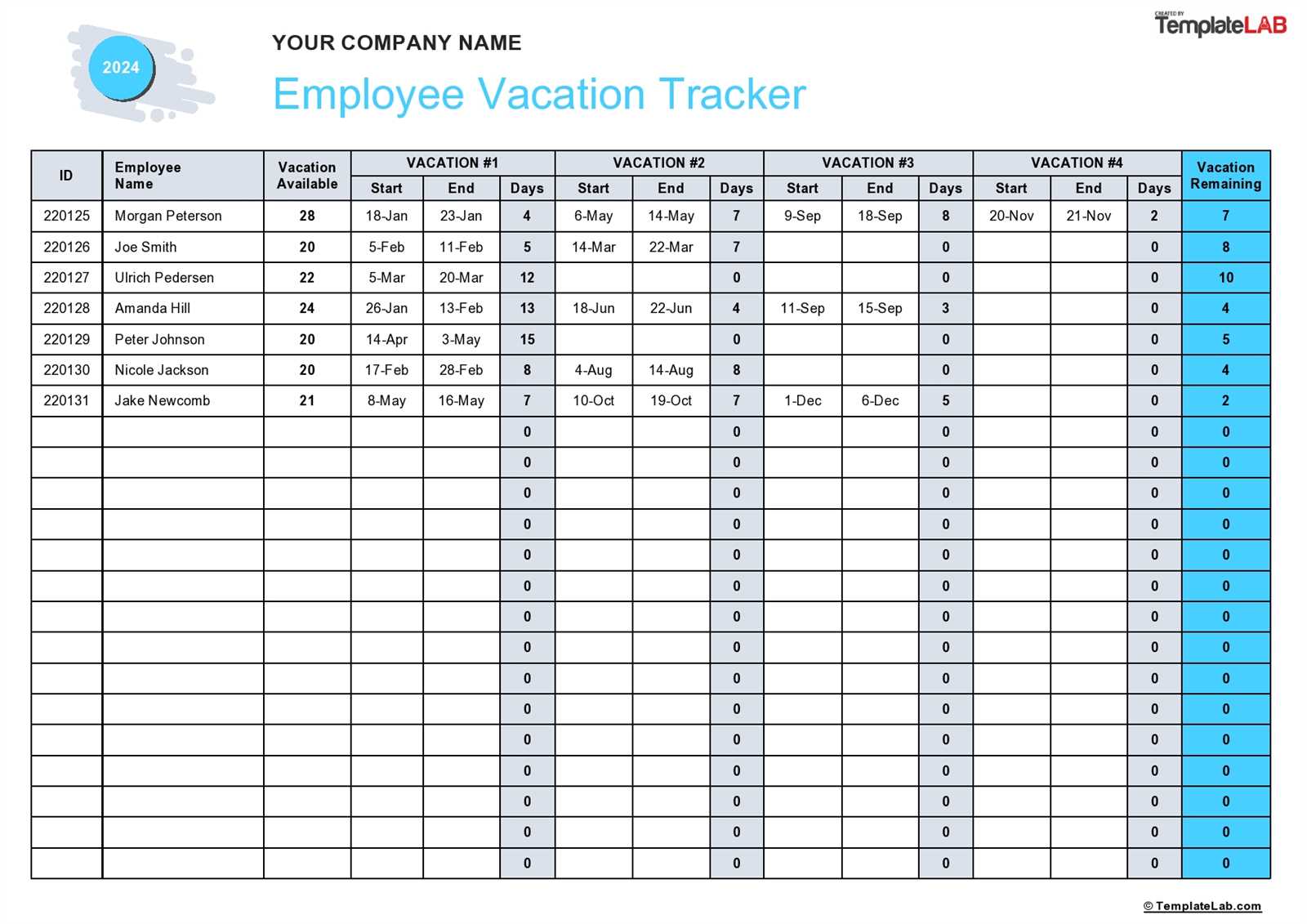 pto calendar template