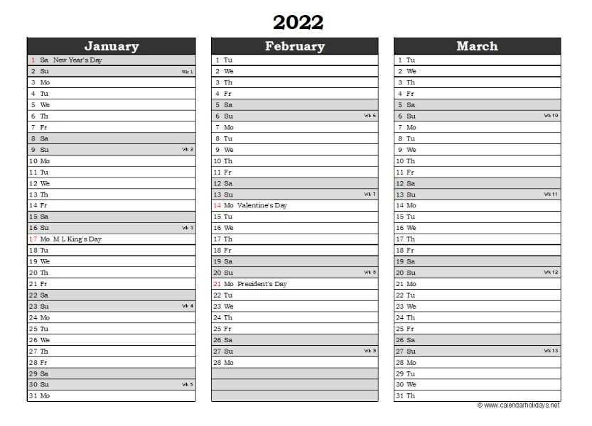 quarterly calendar template