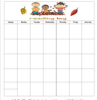 reading log calendar template