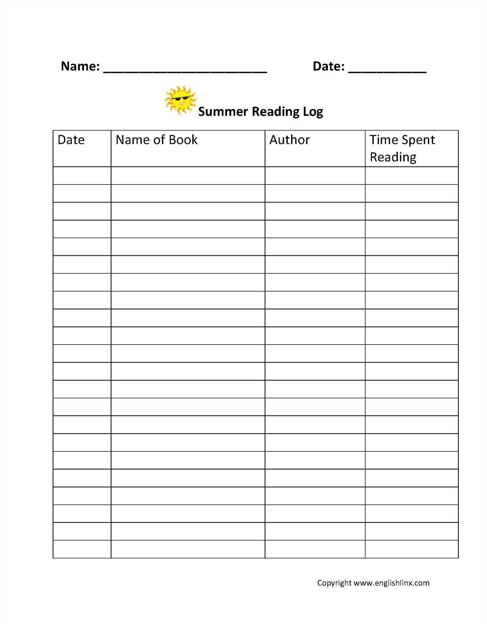 reading log calendar template