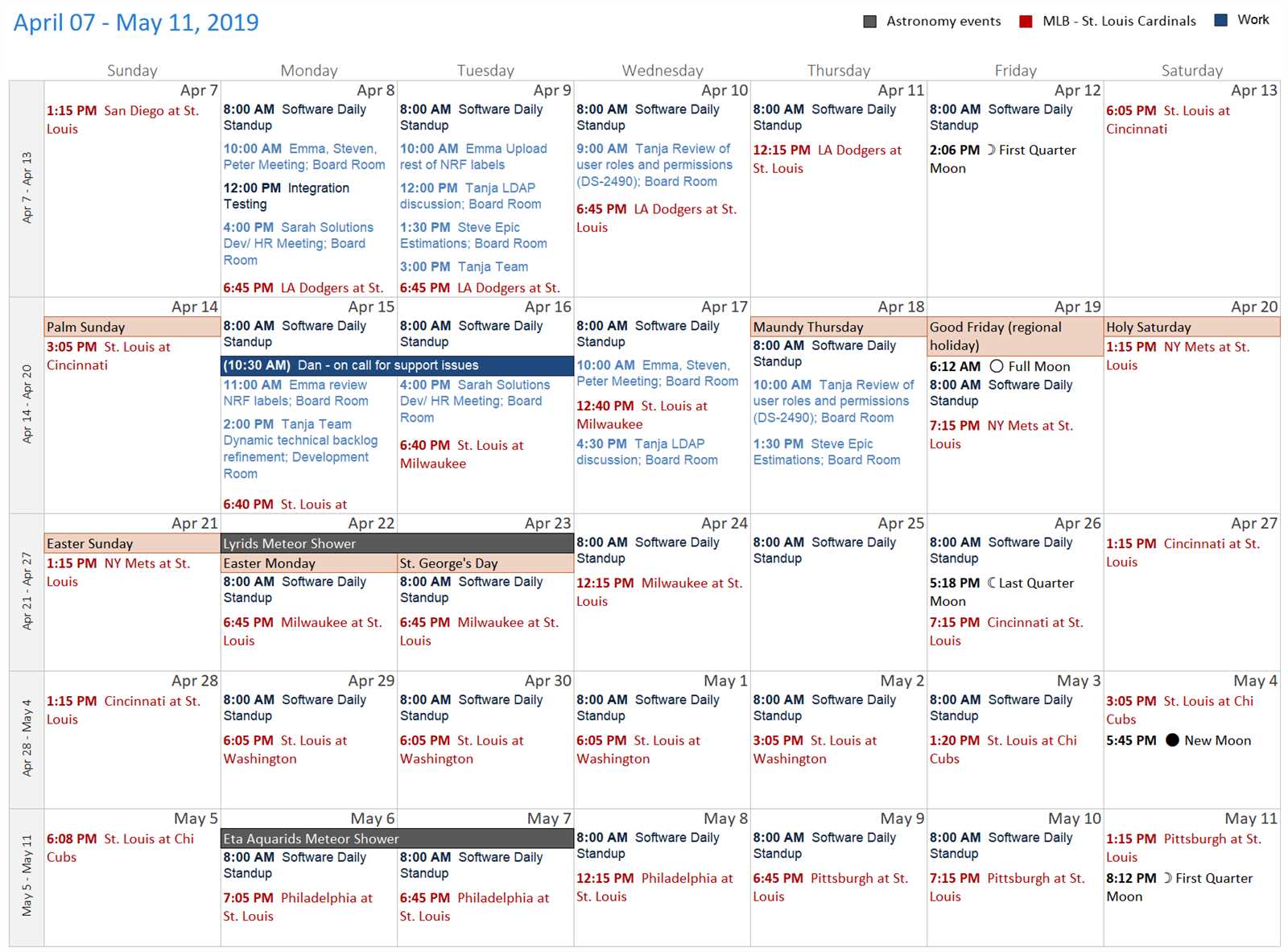 review calendar template