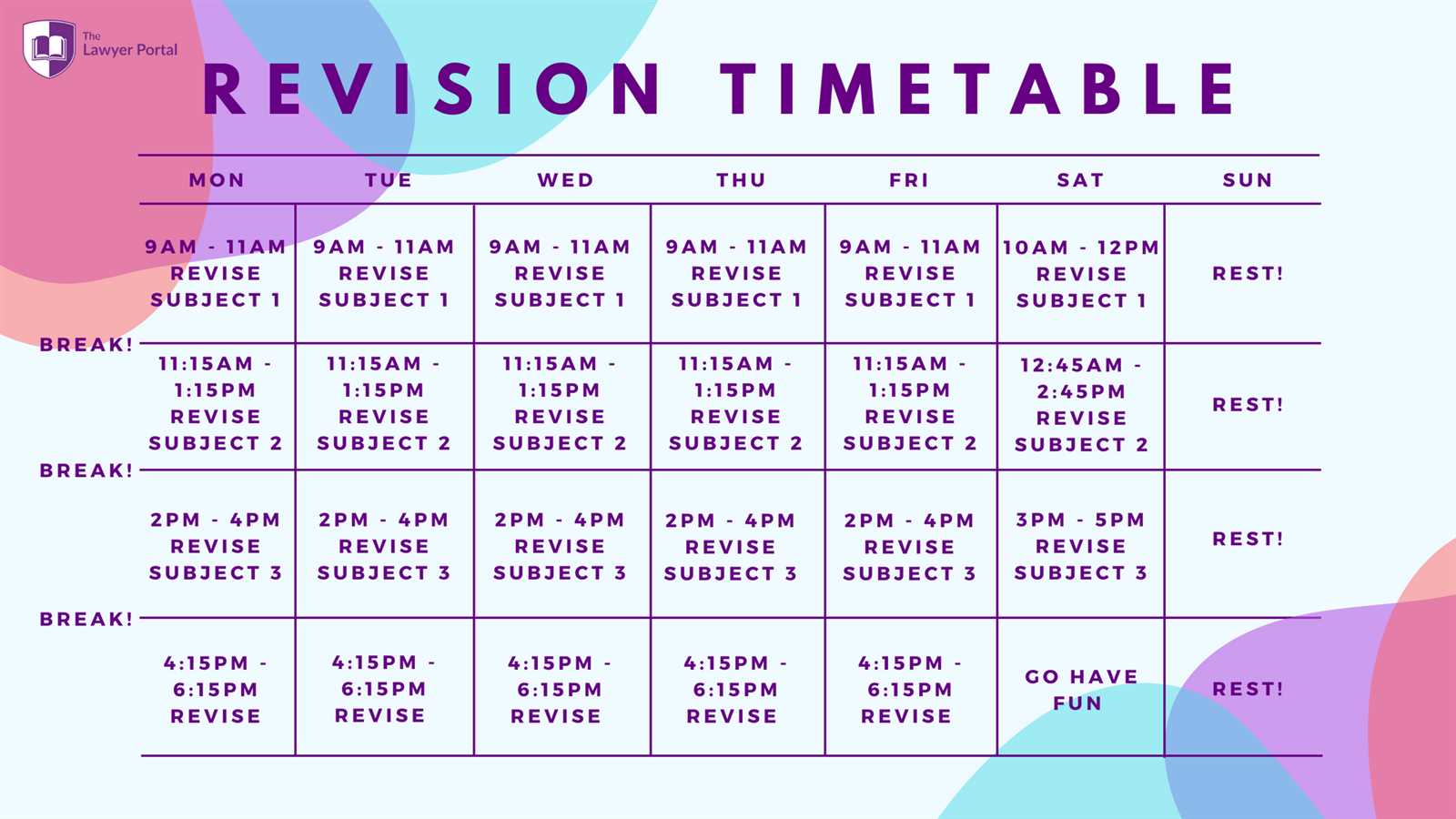 revision calendar template