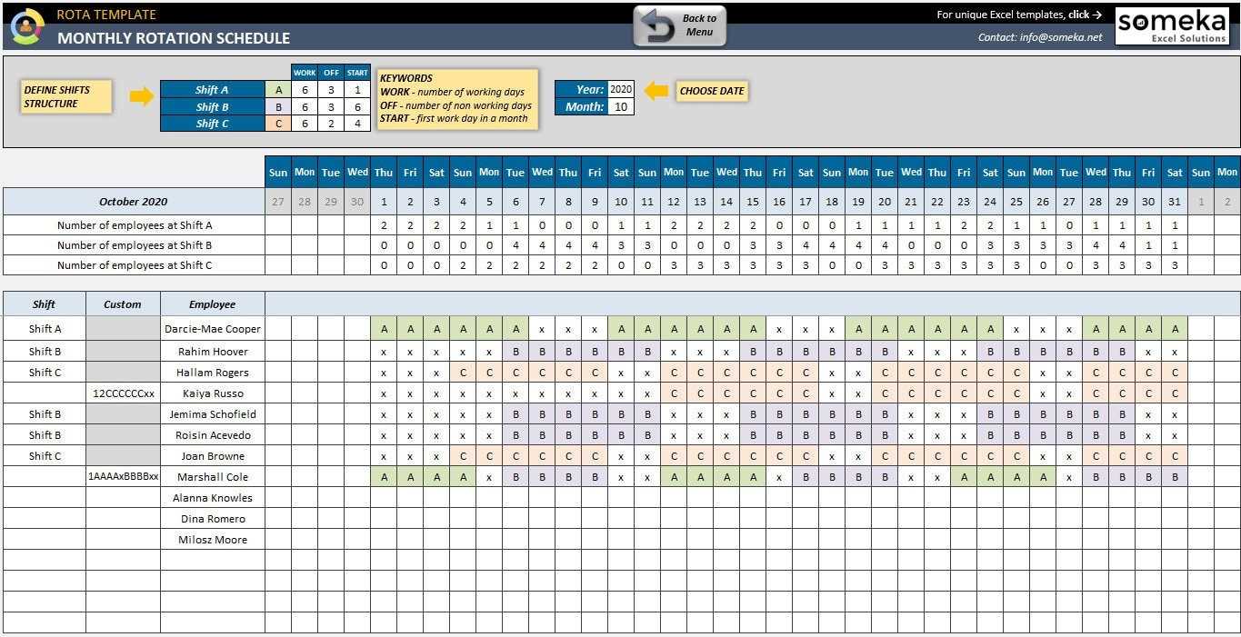 rotation calendar template