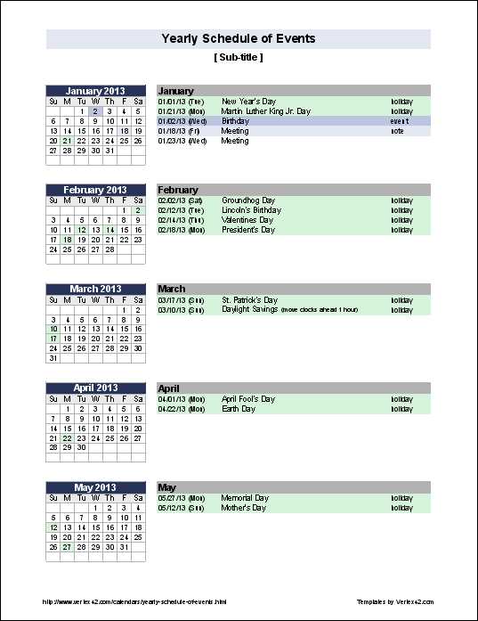 sample calendar of events template