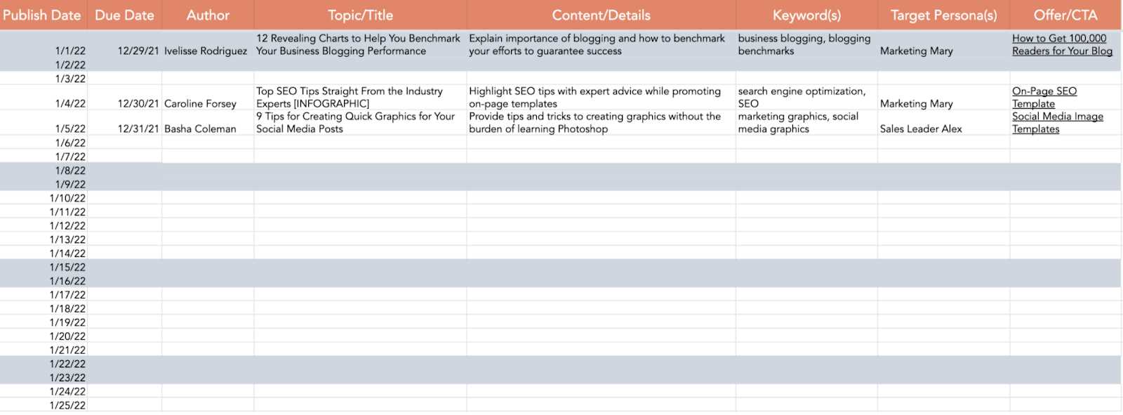 sample content calendar template