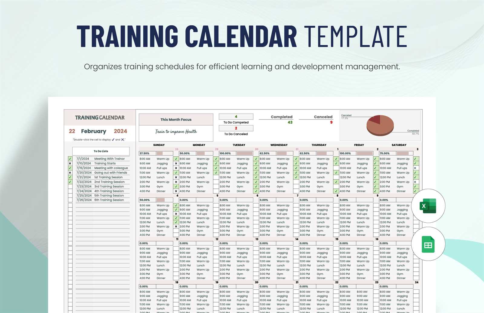 sample training calendar templates