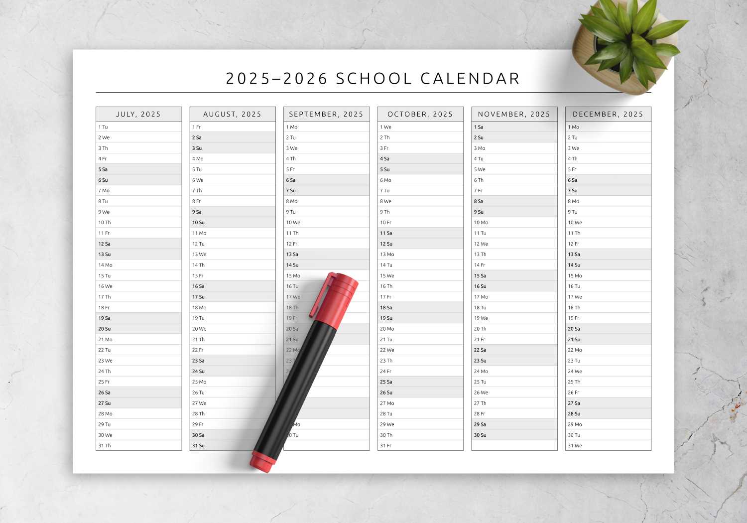 school calendar template