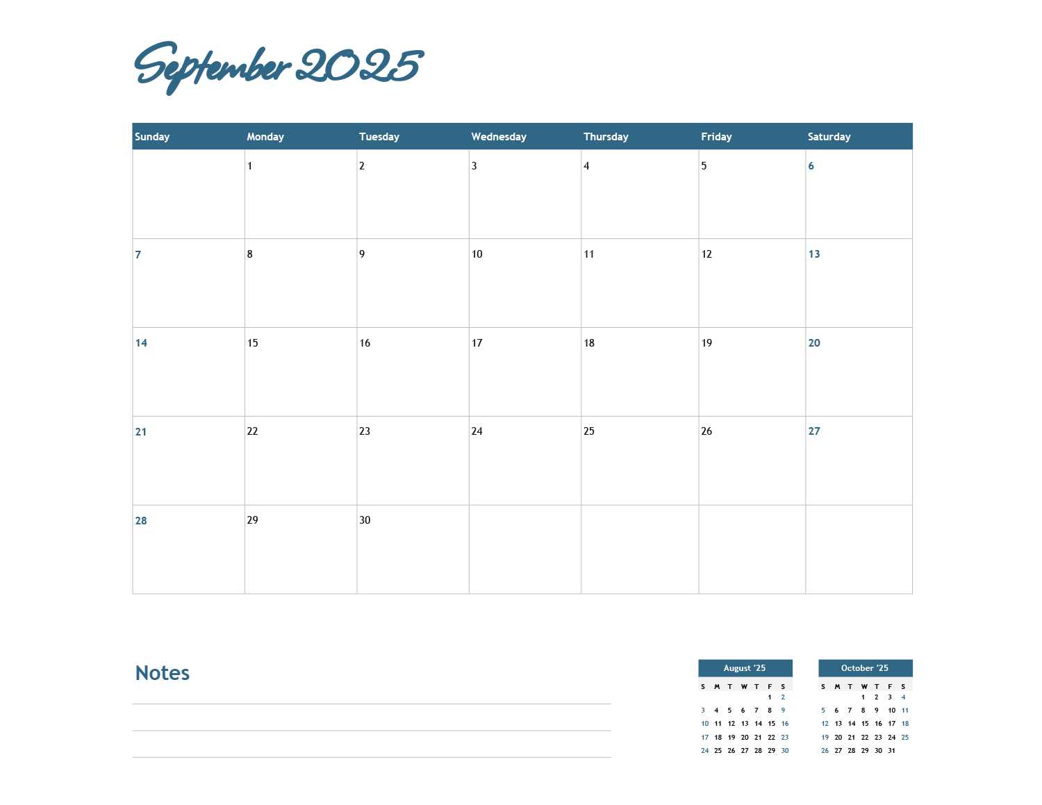 september calendar 2025 template