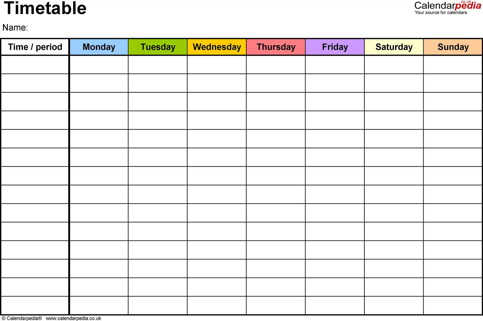 seven day calendar template