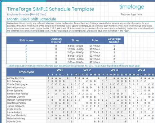 shift work calendar template