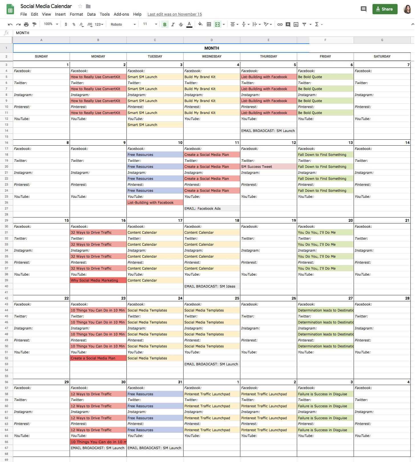 simple editorial calendar template