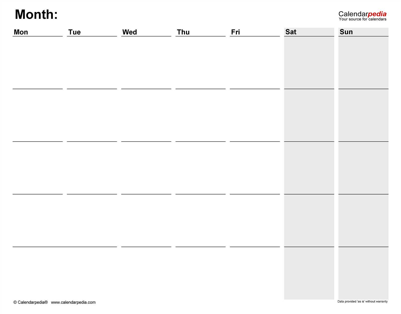 single month calendar template