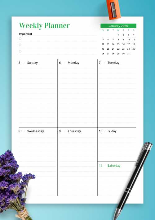 single week calendar template