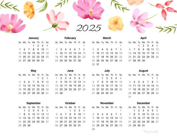 small calendar template 2025