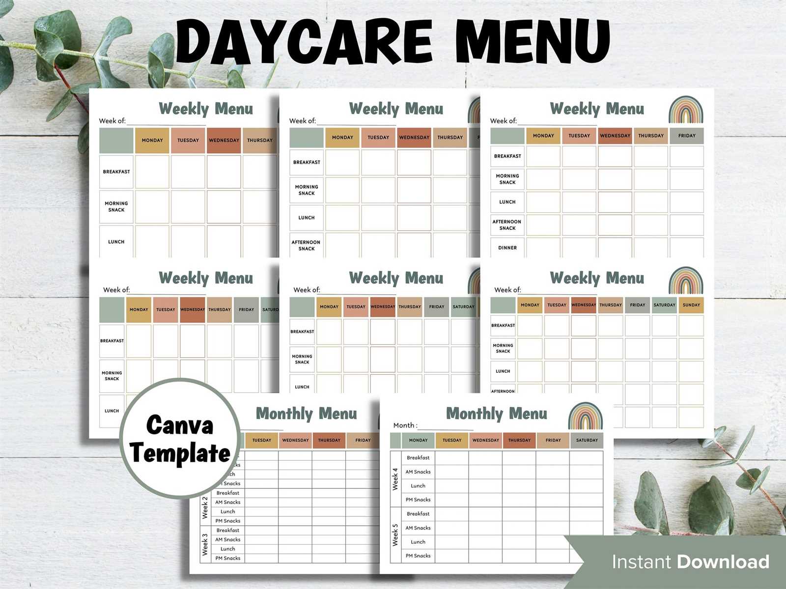 snack calendar template preschool