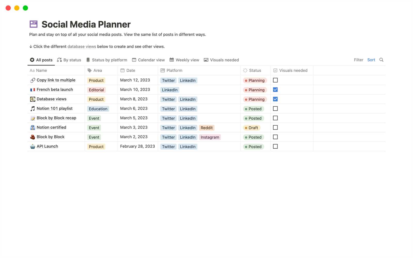 social media calendar notion template