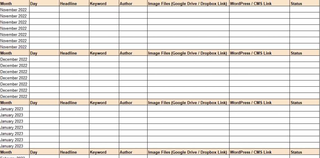 social media calendar spreadsheet template