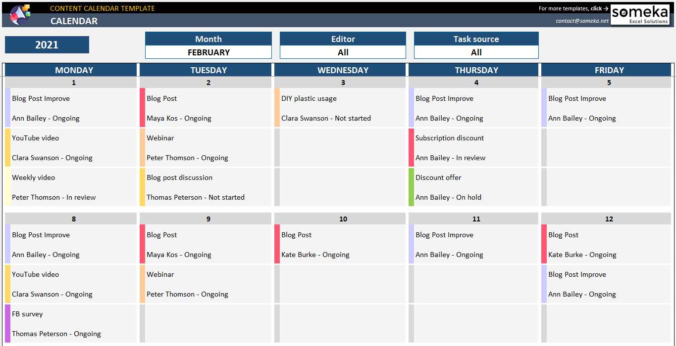 social media content calendar template free download