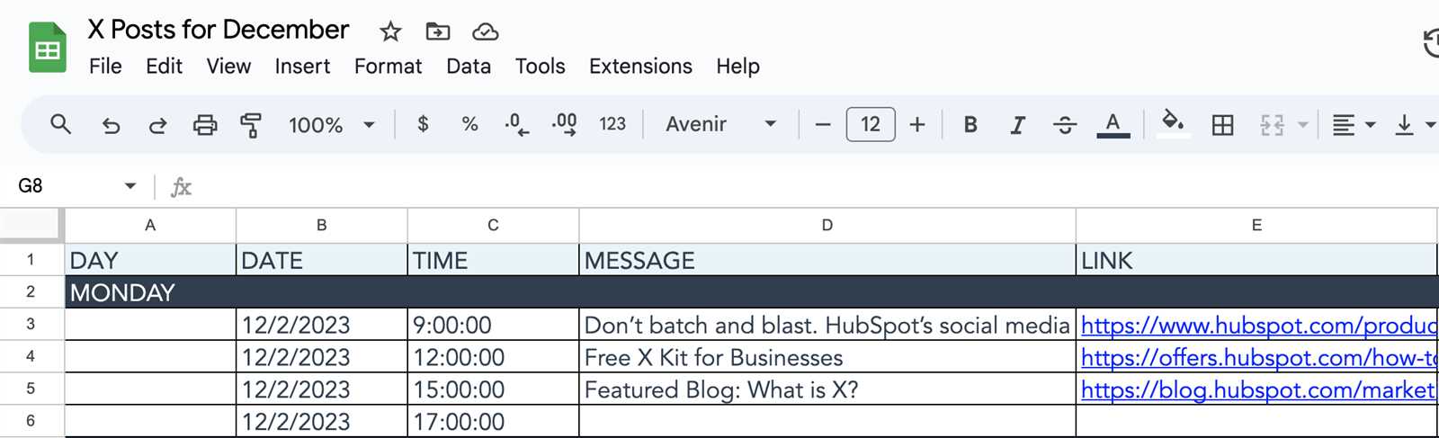 social media content calendar template hubspot