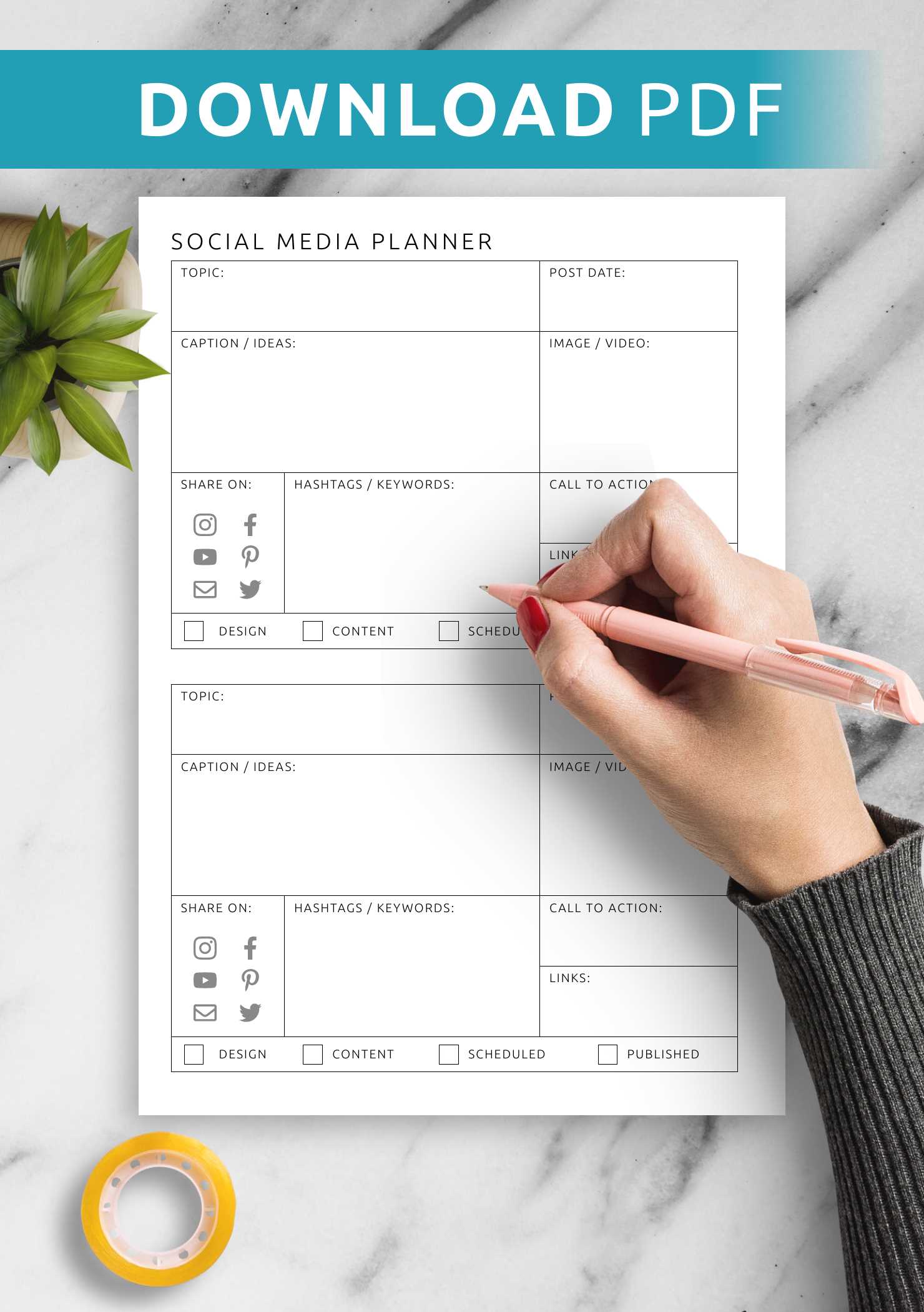 social media content calendar template printable