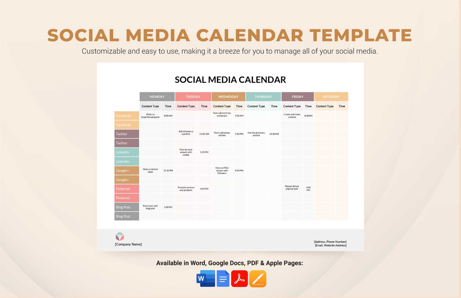 social media editorial calendar template free