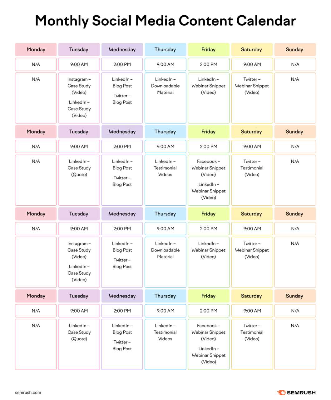 social media monthly calendar template