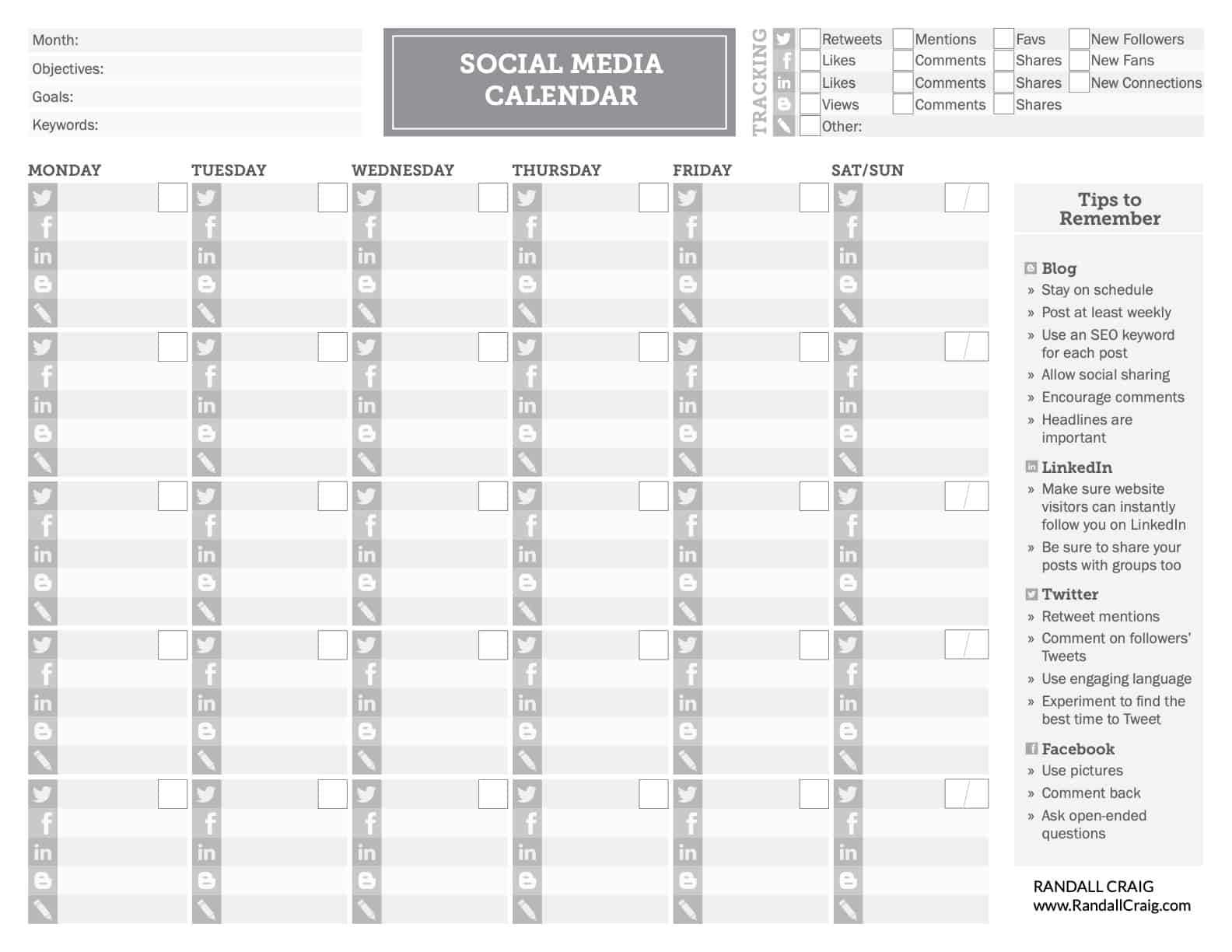 social media posts calendar template