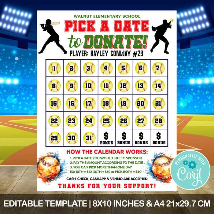 softball calendar fundraiser template