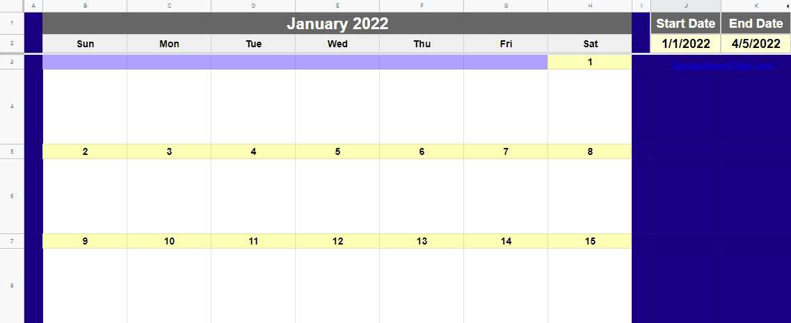 spreadsheet calendar template 2025