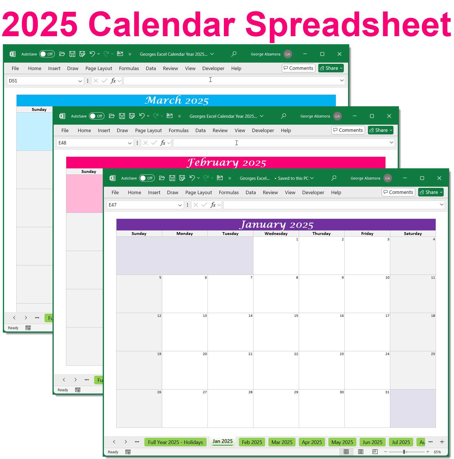 spreadsheet calendar template 2025