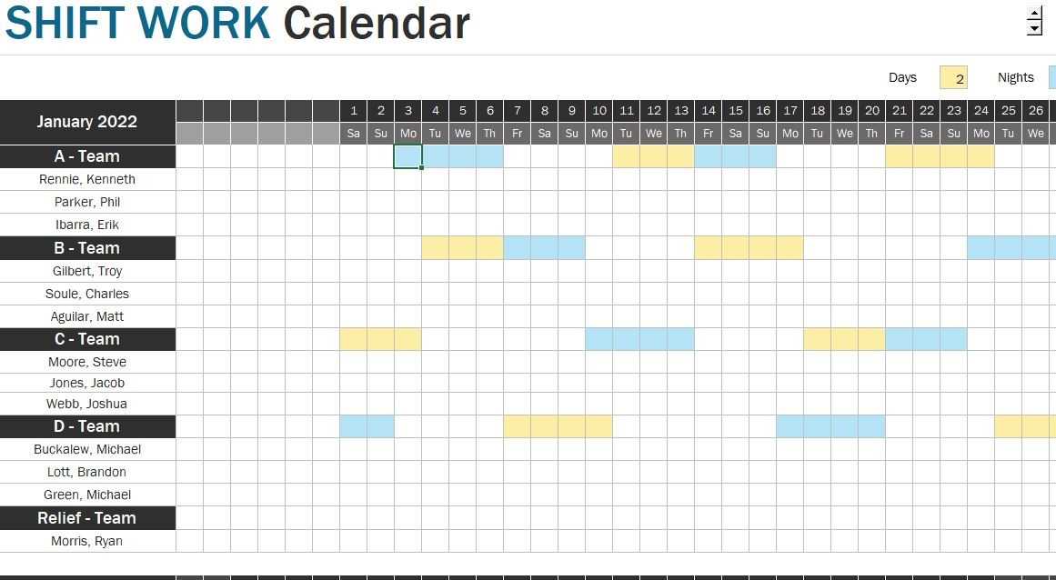 staff schedule calendar template