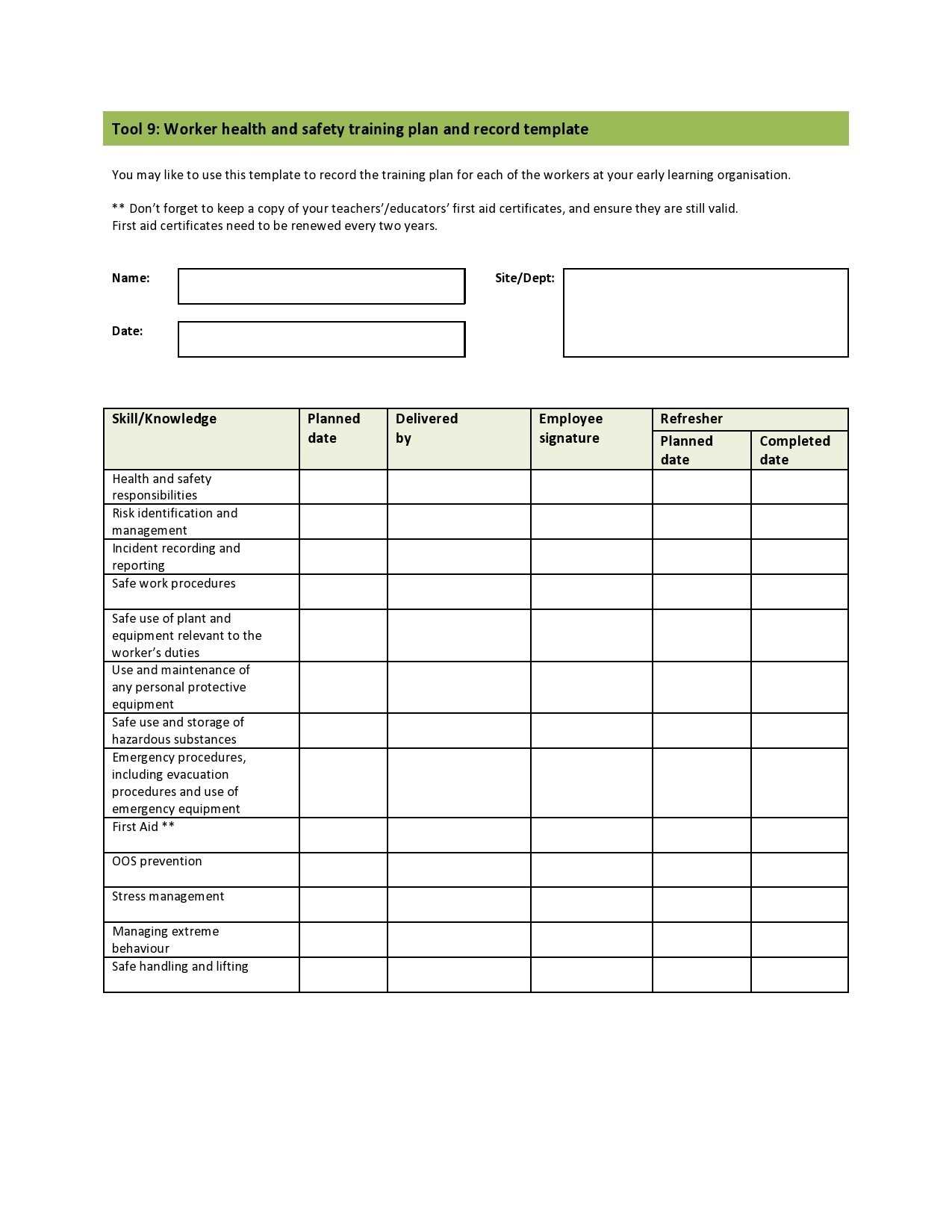 staff training calendar template