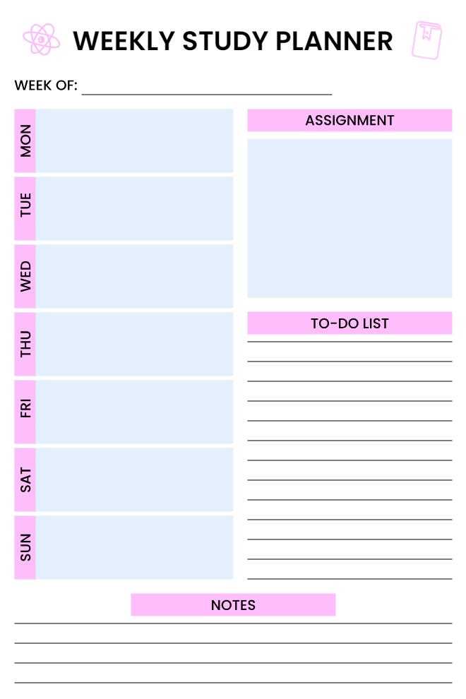 student assignment calendar template