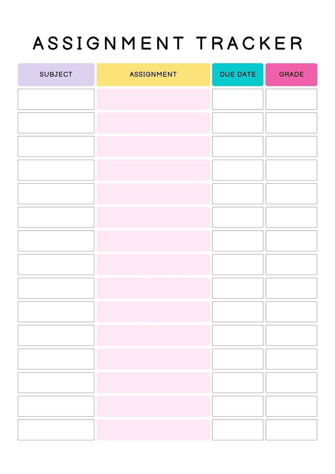 student assignment calendar template