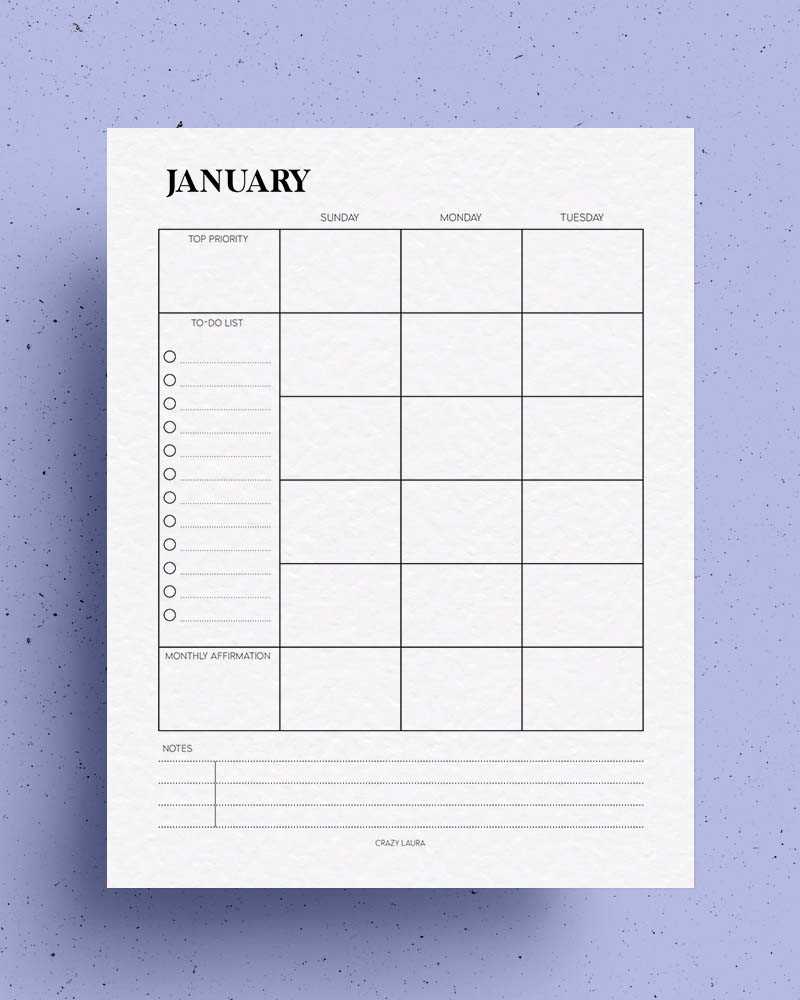 student monthly calendar template