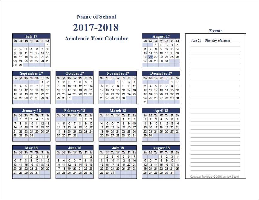 student monthly calendar template