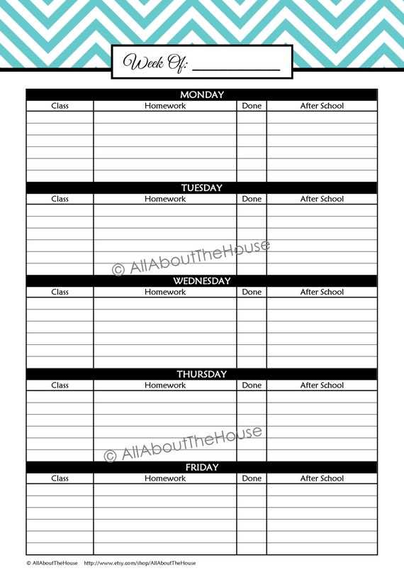 student weekly calendar template