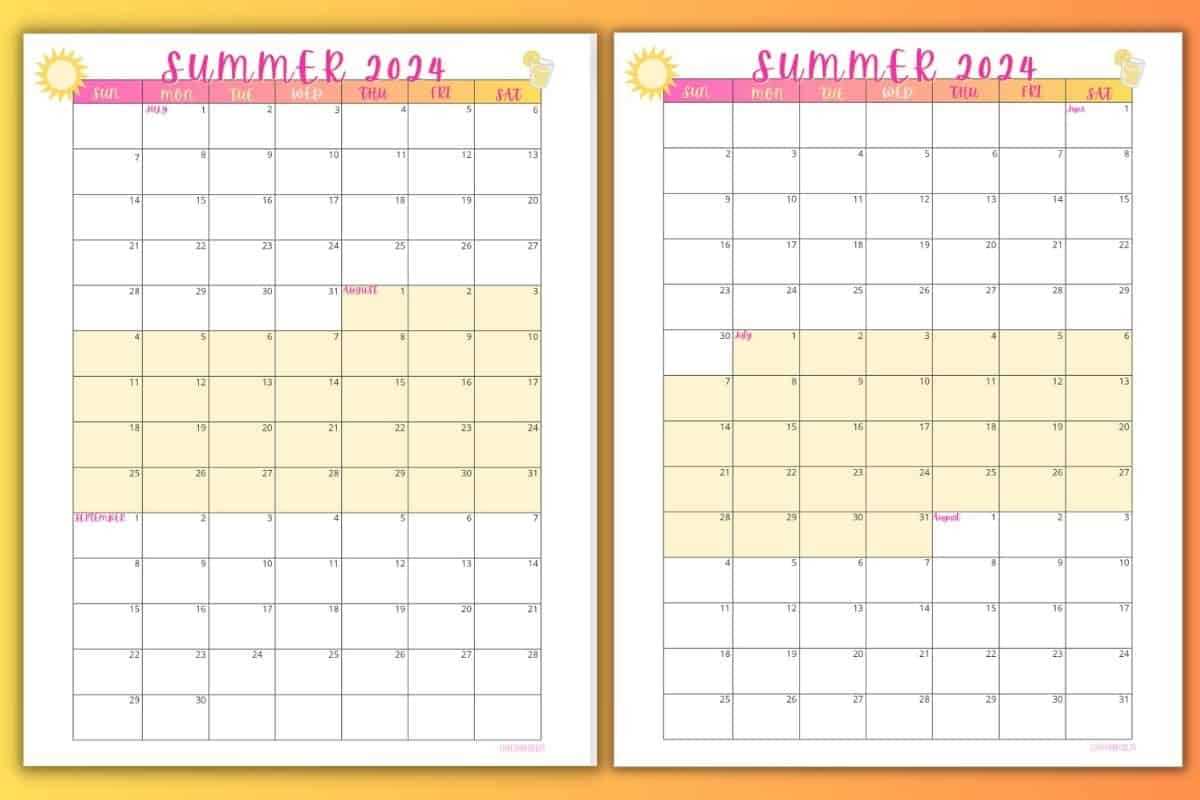 summer calendar template